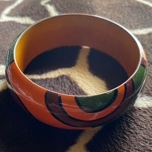 Vintage 80’s Hand Painted Shellacked Wooden Bangle Bracelet